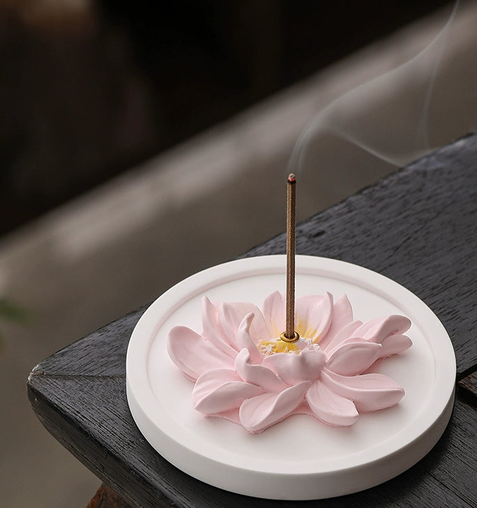 Lotus Incense Holder – Handcrafted Plaster Stick Incense Base (Purple / Pink / Yellow / Teal)