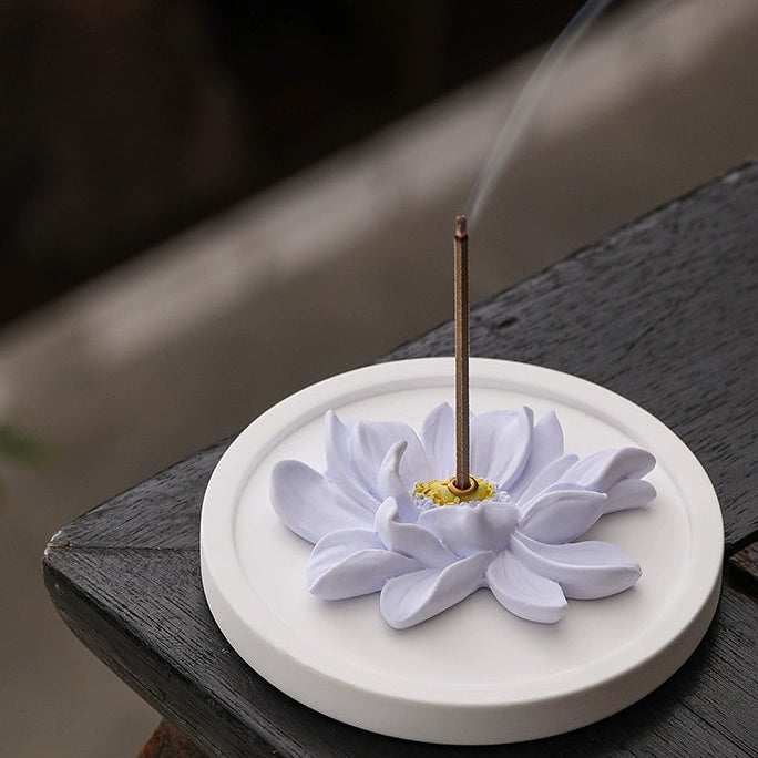 Lotus Incense Holder – Handcrafted Plaster Stick Incense Base (Purple / Pink / Yellow / Teal)