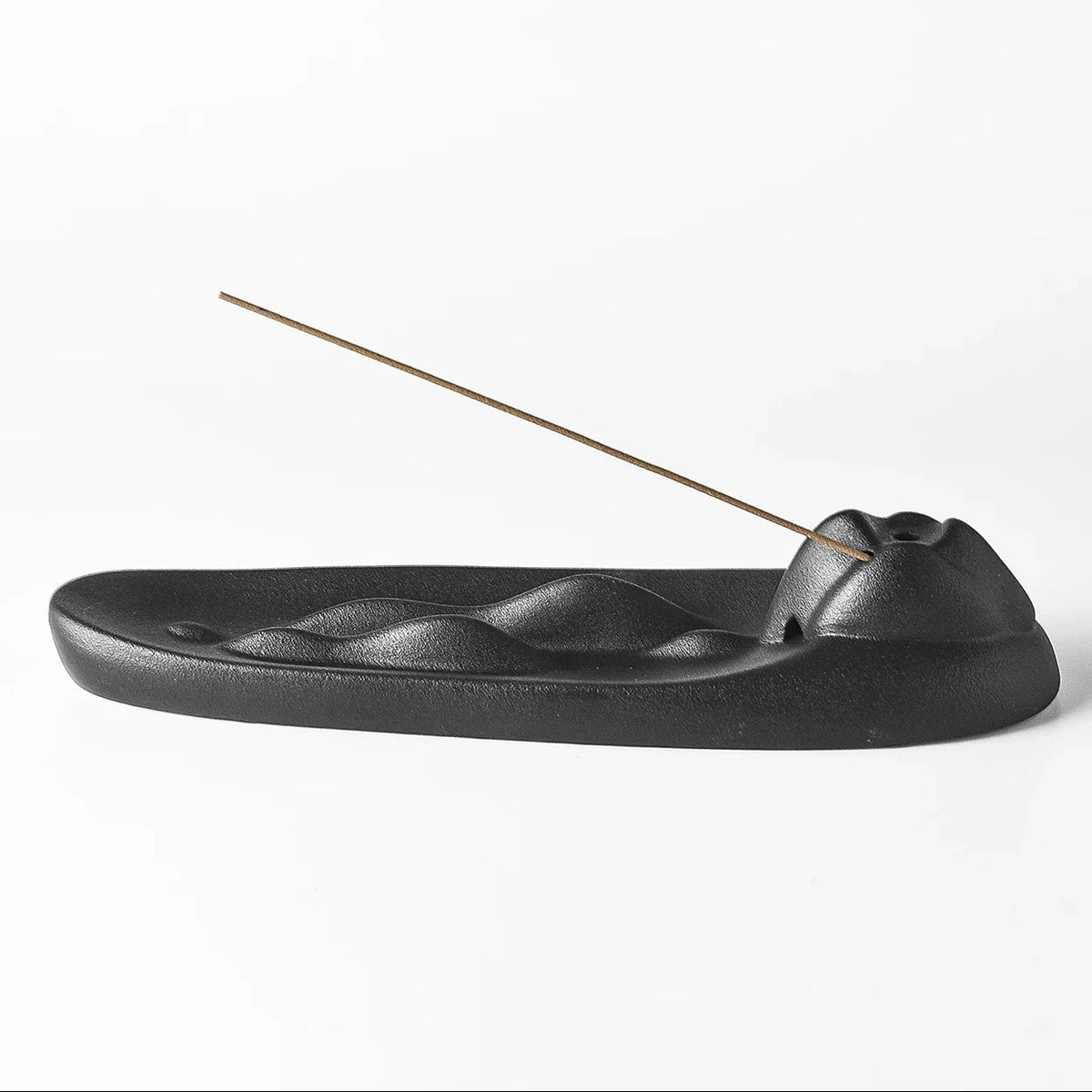 Mountain Ridge Ceramic Incense Holder Matte Black Ash Catcher Tray