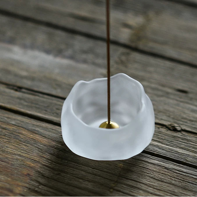 Handmade Wavy Glass Incense Holder with Metal Drop Insert