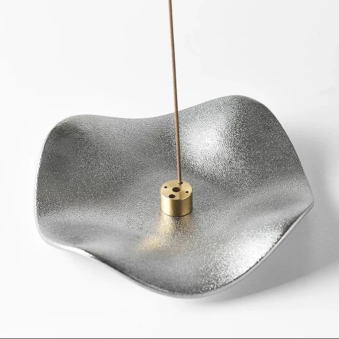 Wave Ceramic Incense Burner Dish with 5-Hole Insert Matte Silver