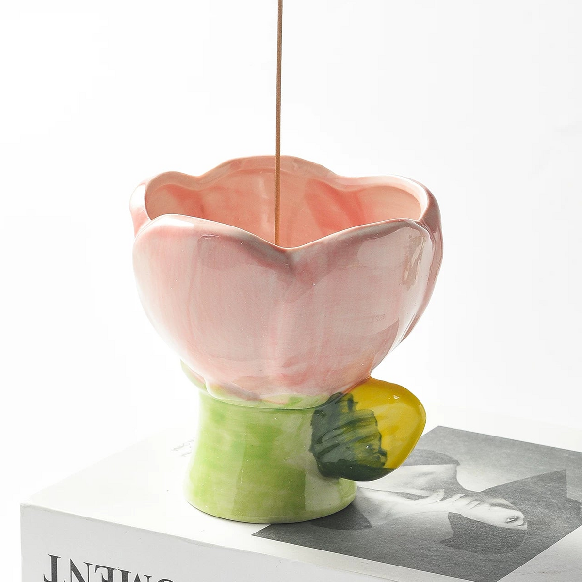Tulip Flower Ceramic Incense Holder with Copper 9-Hole Insert