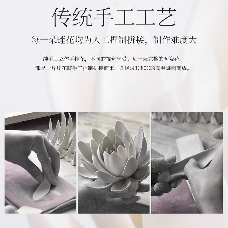 Handmade Ceramic Lotus Incense Holder Tray – White Lotus Flower Jewelry Dish & Zen Home Decor