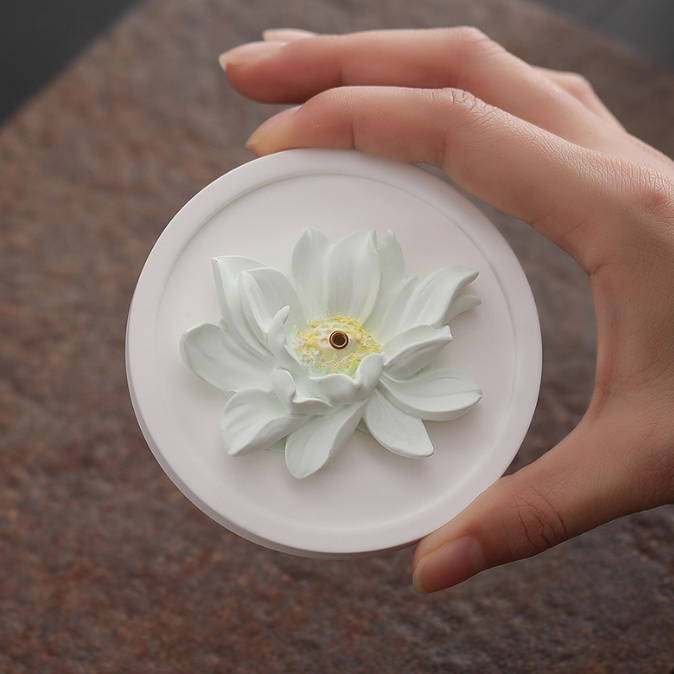 Lotus Incense Holder – Handcrafted Plaster Stick Incense Base (Purple / Pink / Yellow / Teal)