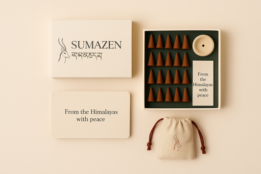 Sumazen Tibetan Incense Cones – handmade in Tibet with agarwood, cypress & sacred Himalayan herbs. Perfect for yoga, meditation & mindfulness. Free worldwide shipping (6–10 days)