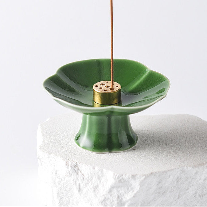 Keramik-Räucherstäbchenhalter mit Lotus-Sockel | Ascheauffangschale im Zen-Stil