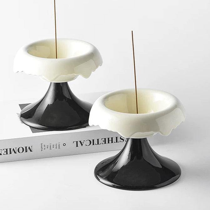 Vintage Pleated Ceramic Incense Burner | Sculptural Pedestal Holder with Ash Catcher