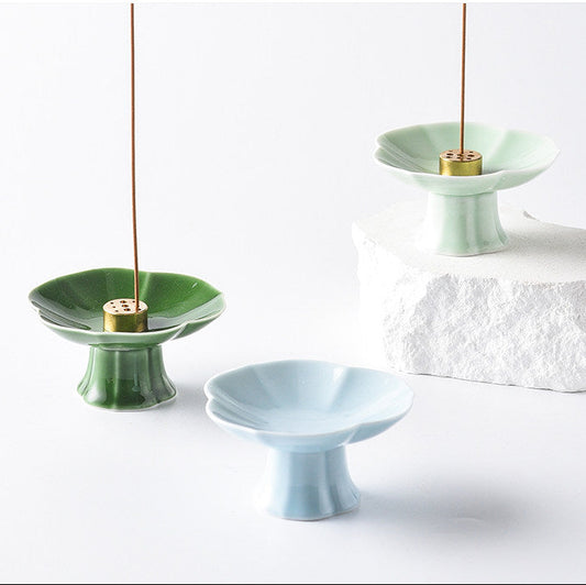 Lotus Pedestal Ceramic Incense Holder | Zen Ash Catcher Tray