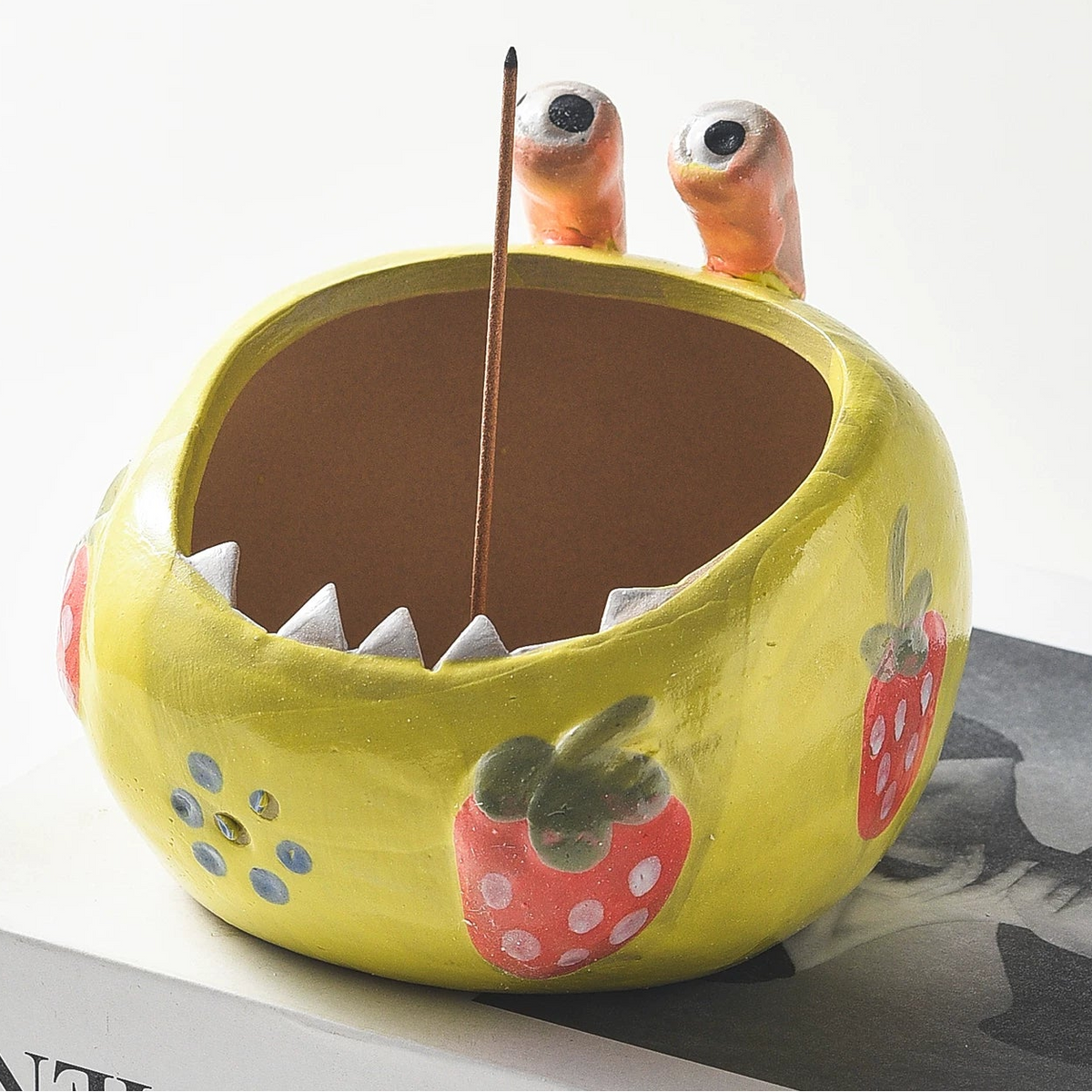Quirky Monster Ceramic Incense Holder with 9-Hole Brass Insert