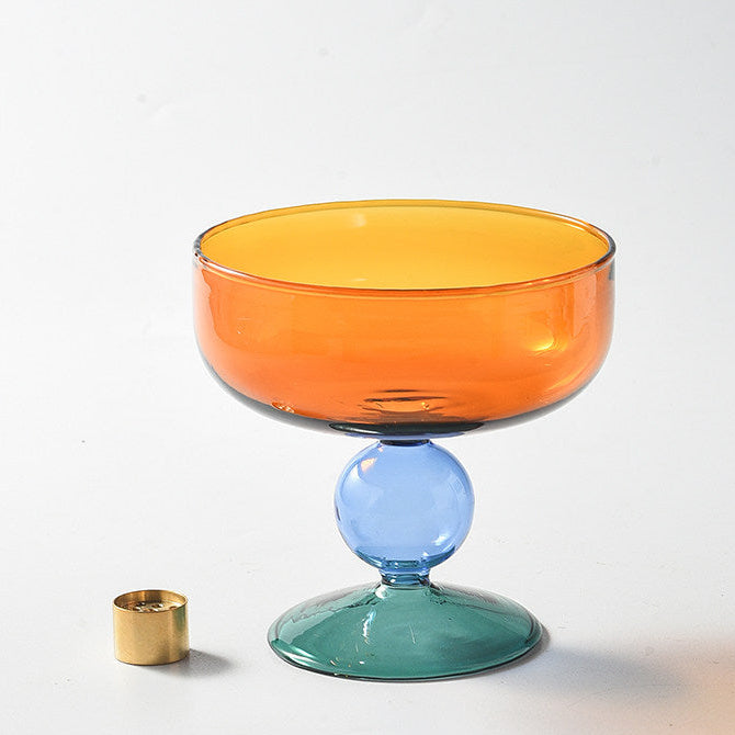 Portaincienso de vidrio retro con bloques de color | Plato para cenizas con pedestal
