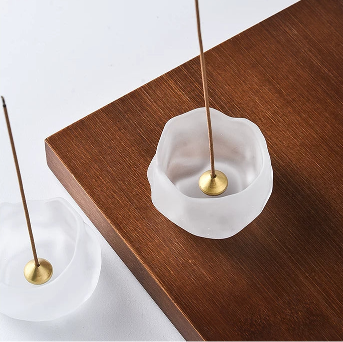 Handmade Wavy Glass Incense Holder with Metal Drop Insert