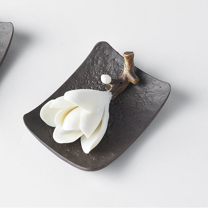 Ceramic Tile Incense Holder & Magnolia Stick Holder | Zen Home Décor by Sumazen