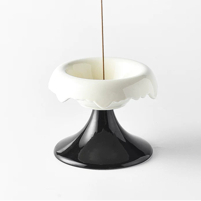 Vintage Pleated Ceramic Incense Burner | Sculptural Pedestal Holder with Ash Catcher