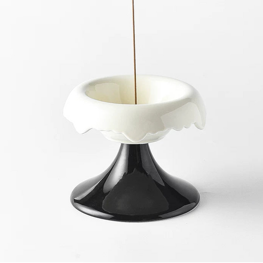Vintage Pleated Ceramic Incense Burner | Sculptural Pedestal Holder with Ash Catcher
