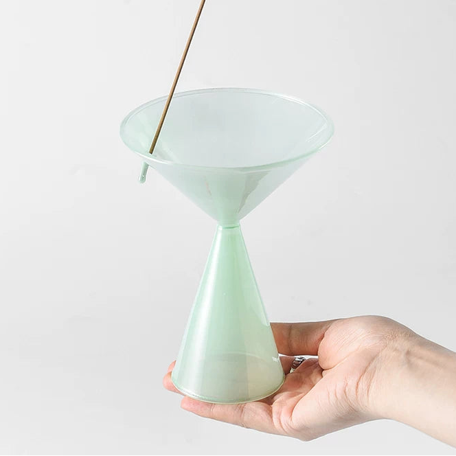 Sky Blue Funnel Glass Incense Holder | Elegant Pedestal Burner