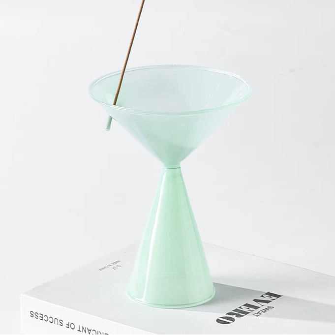 Sky Blue Funnel Glass Incense Holder | Elegant Pedestal Burner