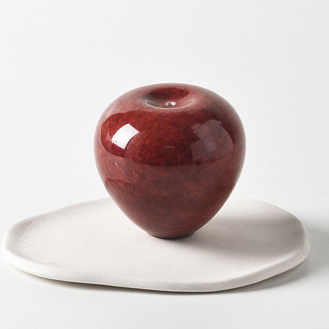 Ruby Red Marble Apple Incense Holder | Natural Stone Burner & Tray