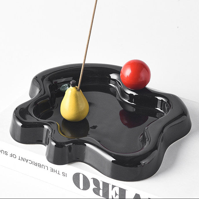 Irregular Edge Ceramic Incense Tray with Fruit Insert