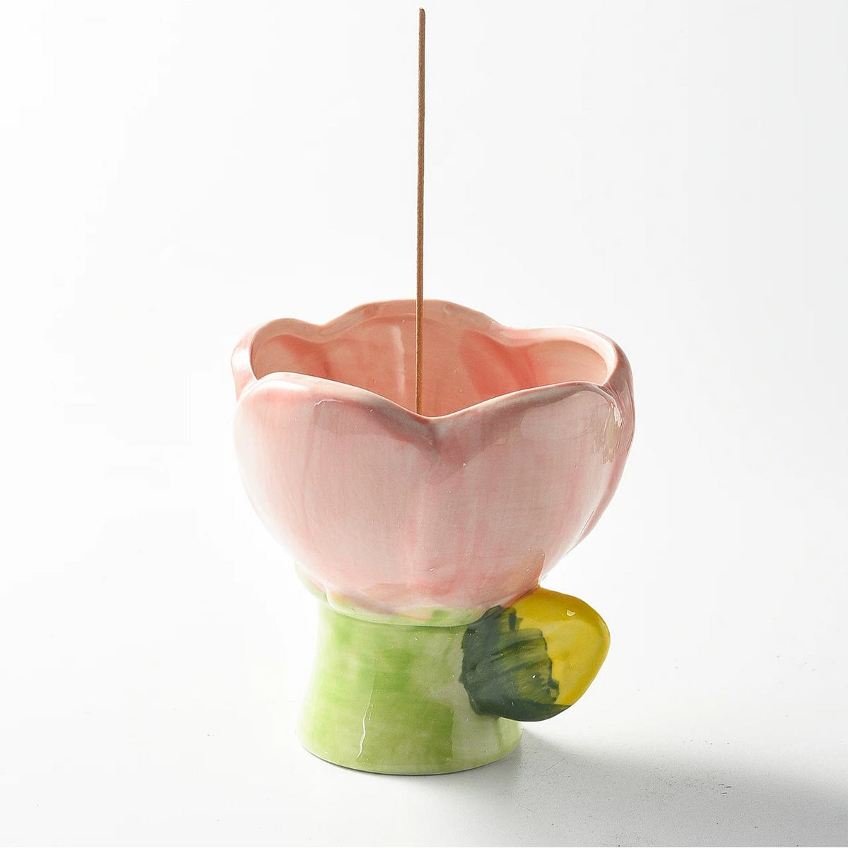 Tulip Flower Ceramic Incense Holder with Copper 9-Hole Insert