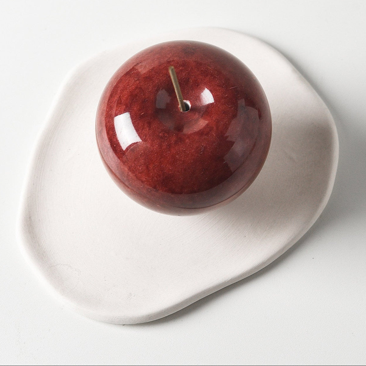 Ruby Red Marble Apple Incense Holder | Natural Stone Burner & Tray