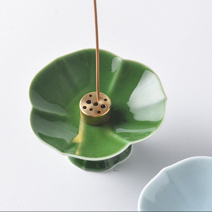 Keramik-Räucherstäbchenhalter mit Lotus-Sockel | Ascheauffangschale im Zen-Stil