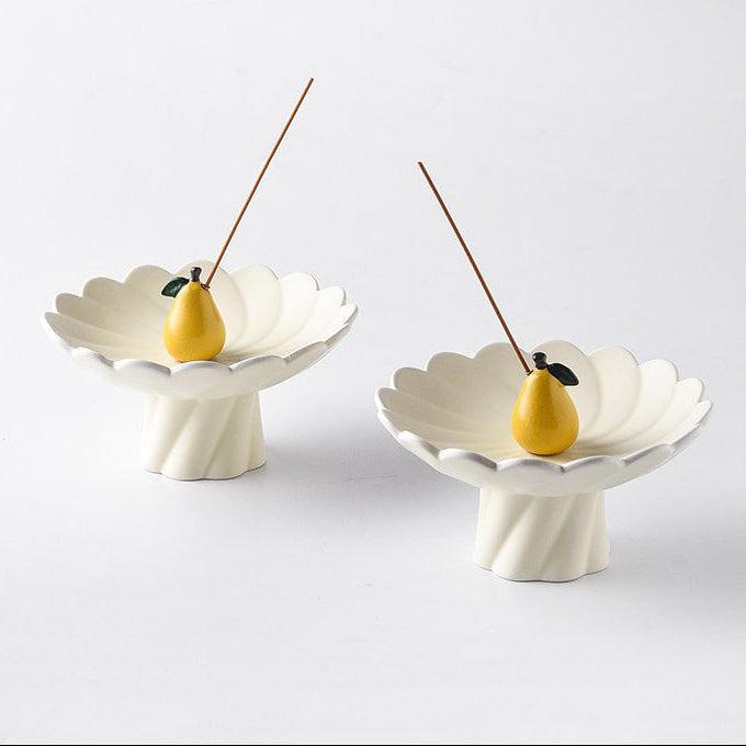 Lotus Pedestal Ceramic Incense Holder Set | Fruit Stick Insert