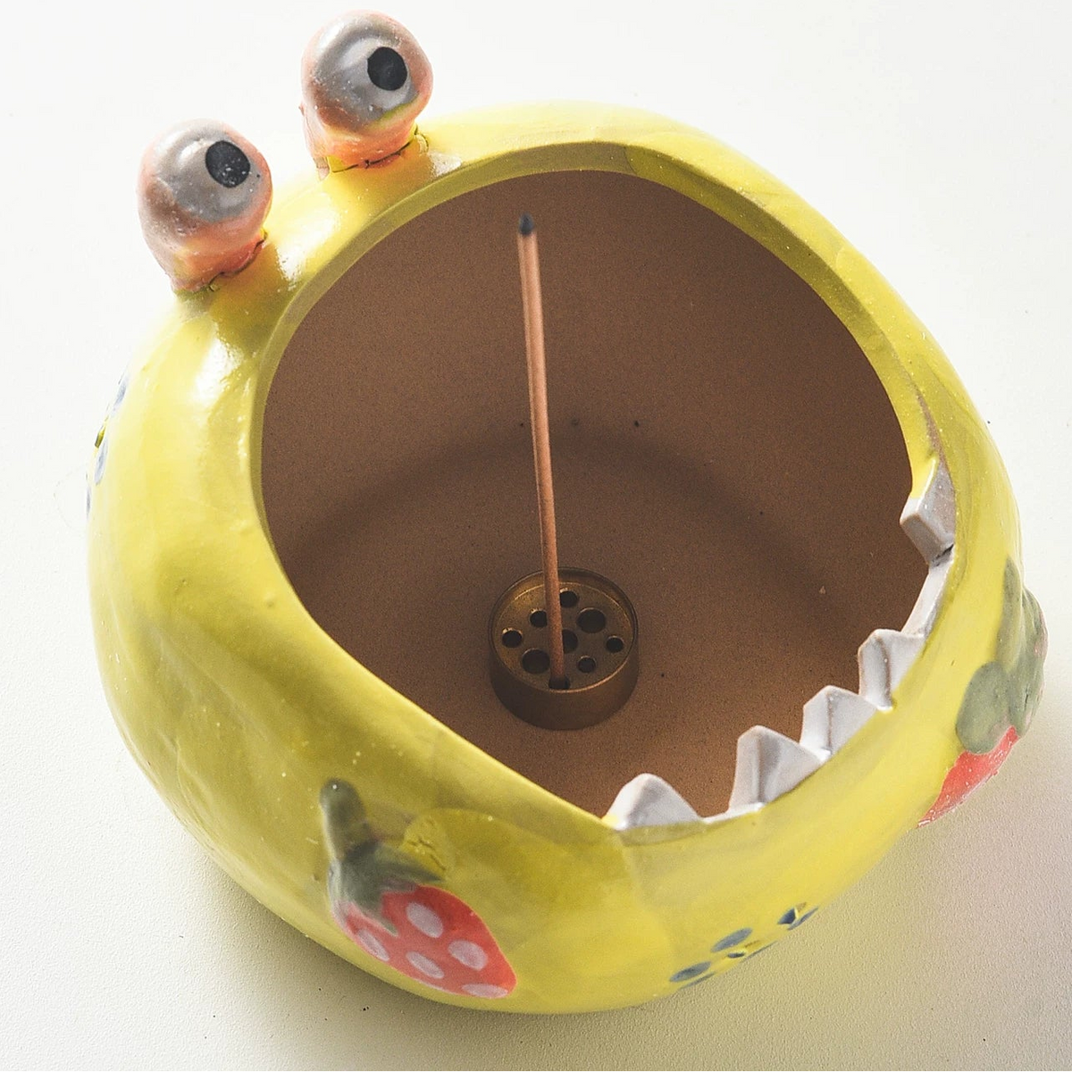 Quirky Monster Ceramic Incense Holder with 9-Hole Brass Insert