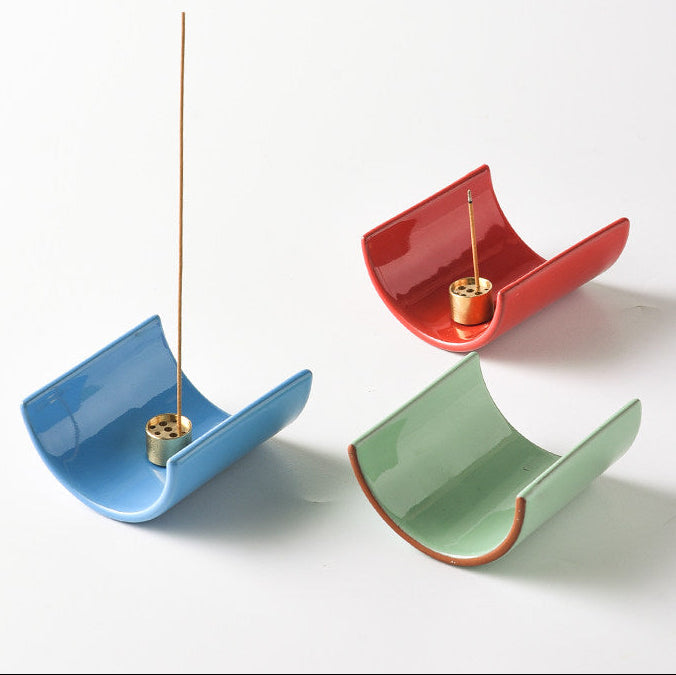 Curved Ceramic Incense Holder | Zen Tile Ash Catcher
