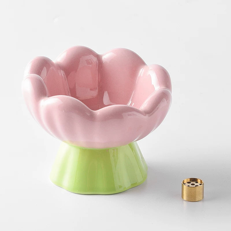 Bloom Flower Ceramic Incense Holder with 9-Hole Brass Insert