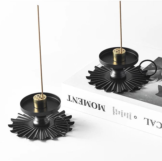 Vintage Sunburst Metal Incense Holder with 9-Hole Brass Insert