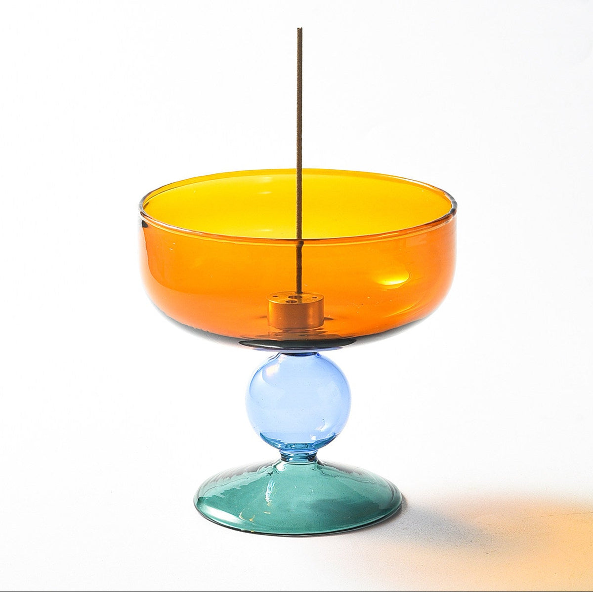 Portaincienso de vidrio retro con bloques de color | Plato para cenizas con pedestal