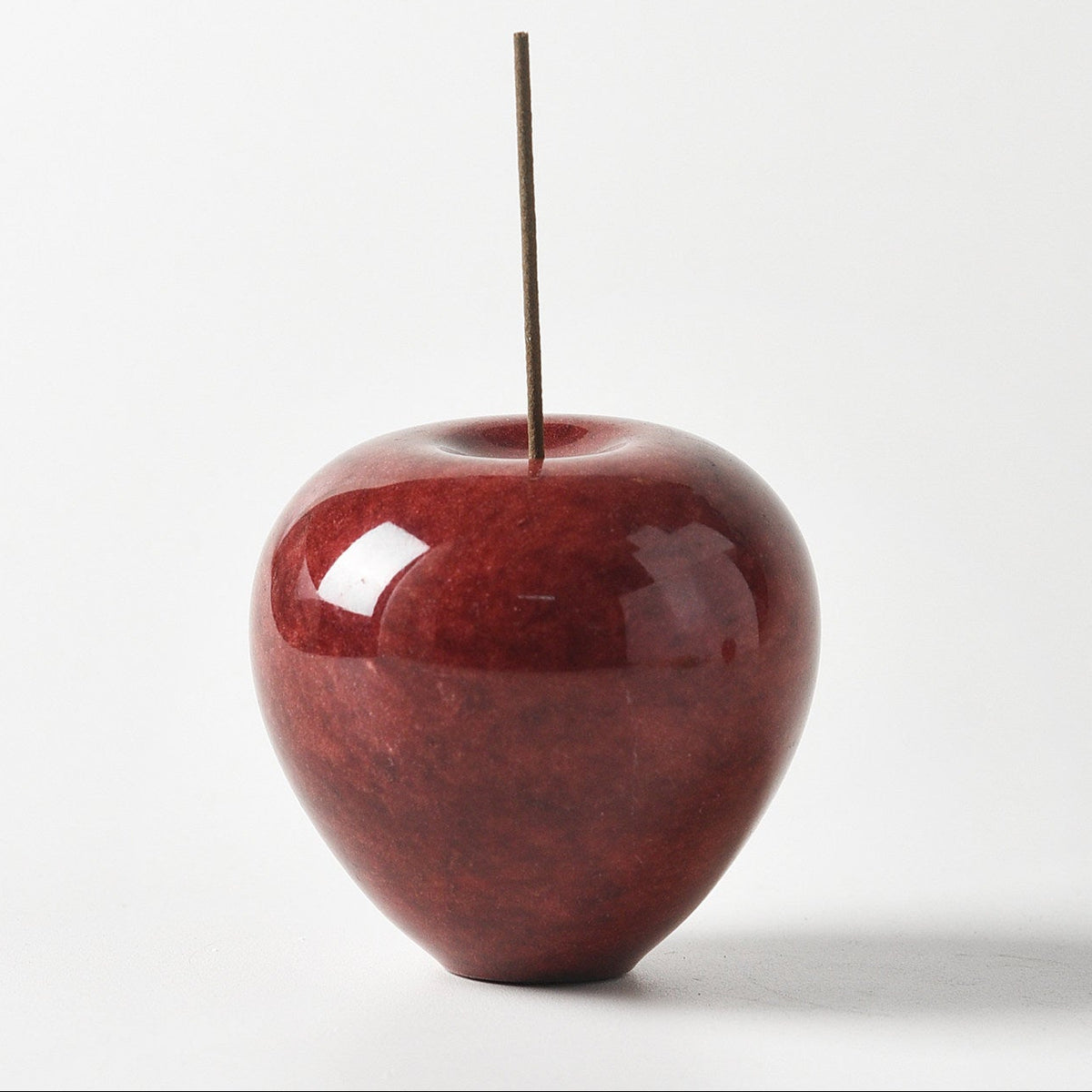 Ruby Red Marble Apple Incense Holder | Natural Stone Burner & Tray