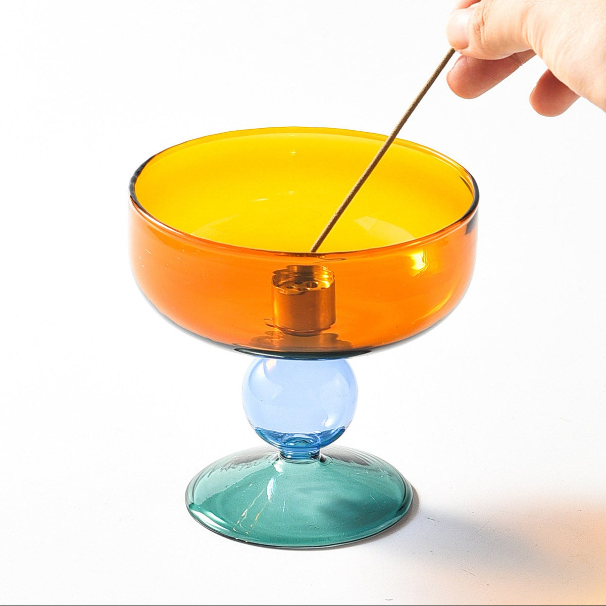 Portaincienso de vidrio retro con bloques de color | Plato para cenizas con pedestal