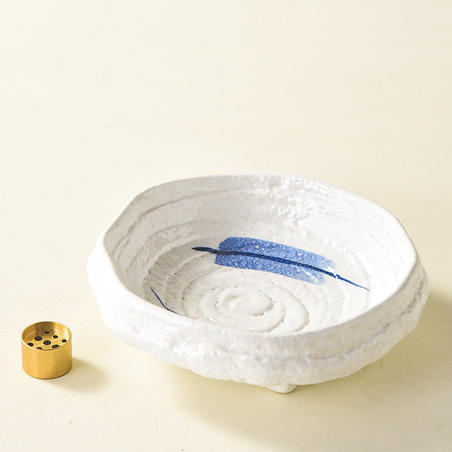 Bol brûle-encens en céramique artisanale Wabi-Sabi avec support en laiton, récupérateur de cendres minimaliste pour la méditation et la pleine conscience