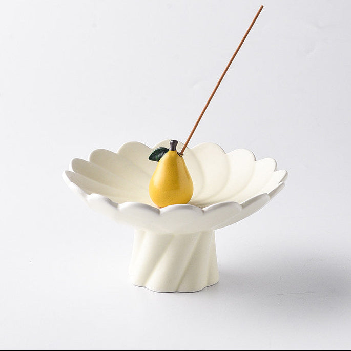 Lotus Pedestal Ceramic Incense Holder Set | Fruit Stick Insert