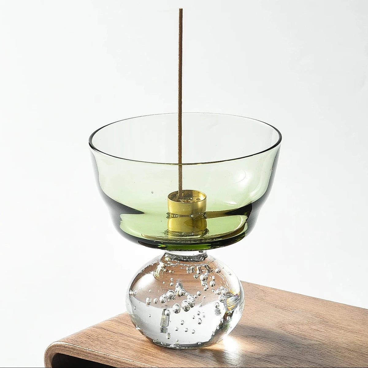 Aura Handblown Glass Incense Holder with Brass Insert | Aesthetic Ash Catcher for Home & Meditation