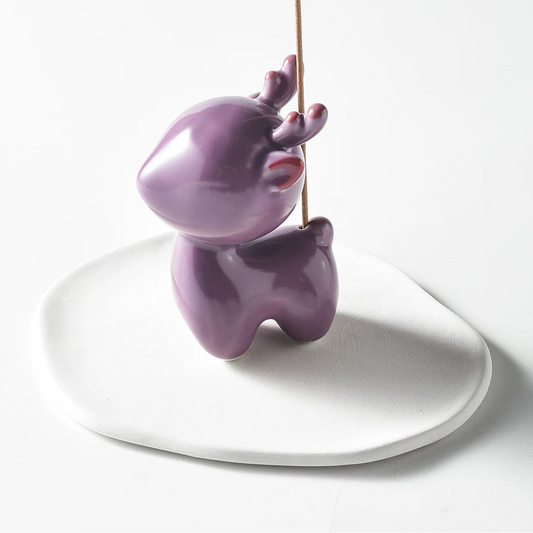 Purple Deer Ceramic Incense Holder Set with Ash Catcher Tray