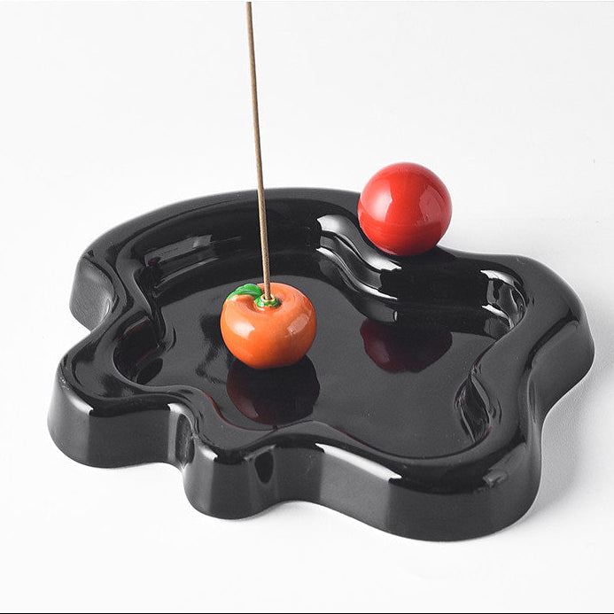 Irregular Edge Ceramic Incense Tray with Fruit Insert