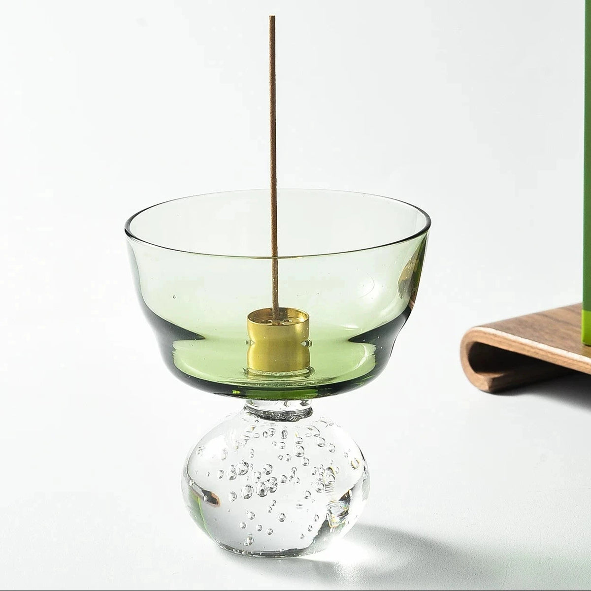 Aura Handblown Glass Incense Holder with Brass Insert | Aesthetic Ash Catcher for Home & Meditation