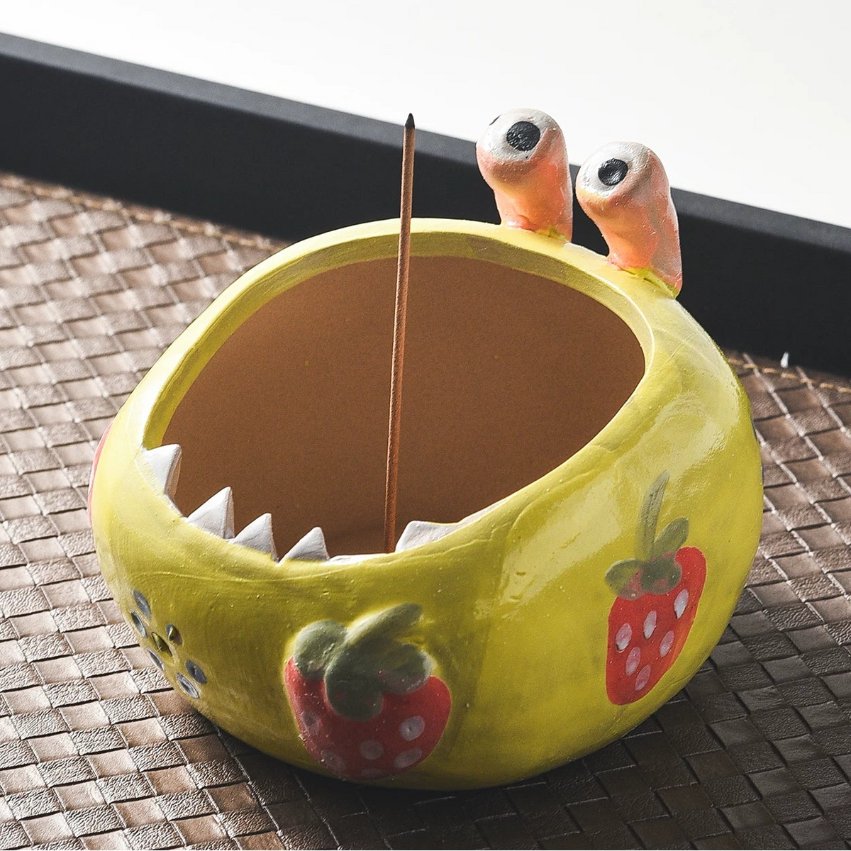 Quirky Monster Ceramic Incense Holder with 9-Hole Brass Insert