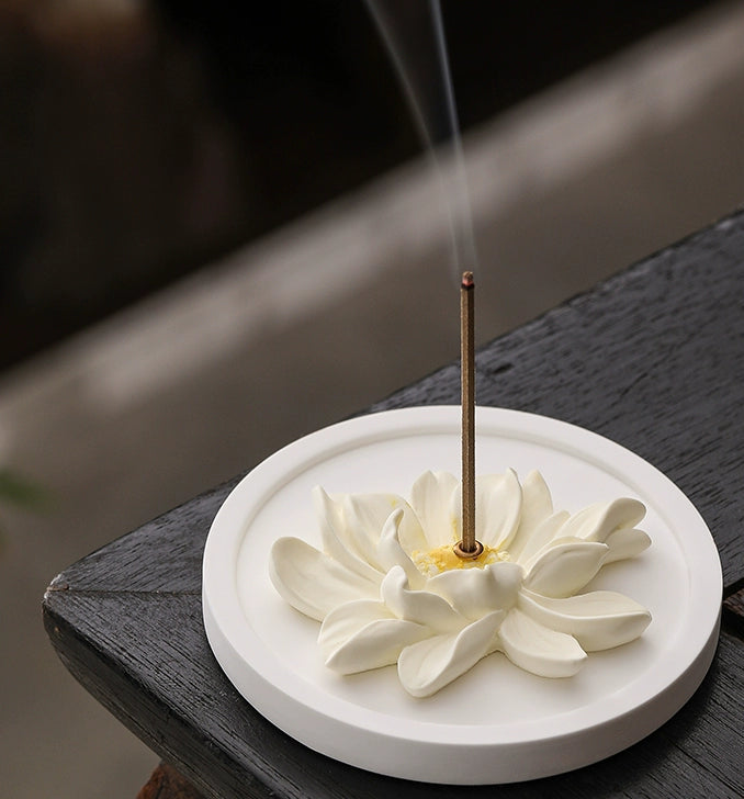 Lotus Incense Holder – Handcrafted Plaster Stick Incense Base (Purple / Pink / Yellow / Teal)