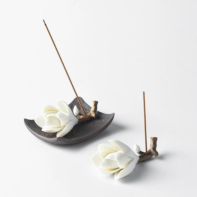 Ceramic Tile Incense Holder & Magnolia Stick Holder | Zen Home Décor by Sumazen