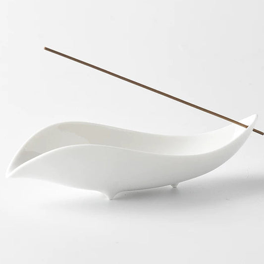 Minimalist Leaf-Shaped Ceramic Incense Holder | Zen Ash Catcher Tray