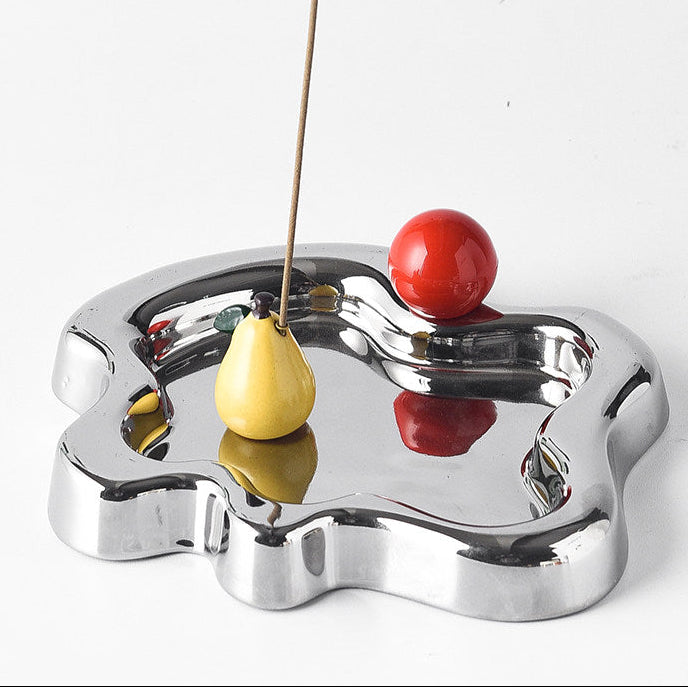 Irregular Edge Ceramic Incense Tray with Fruit Insert