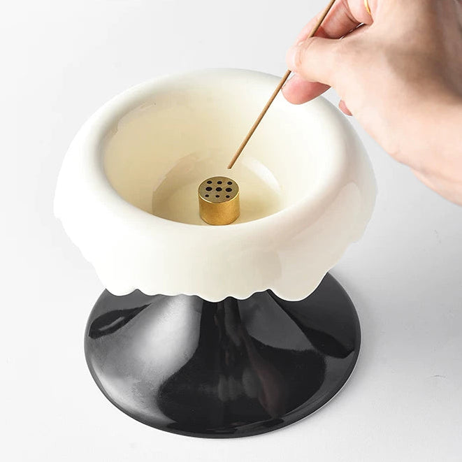 Vintage Pleated Ceramic Incense Burner | Sculptural Pedestal Holder with Ash Catcher
