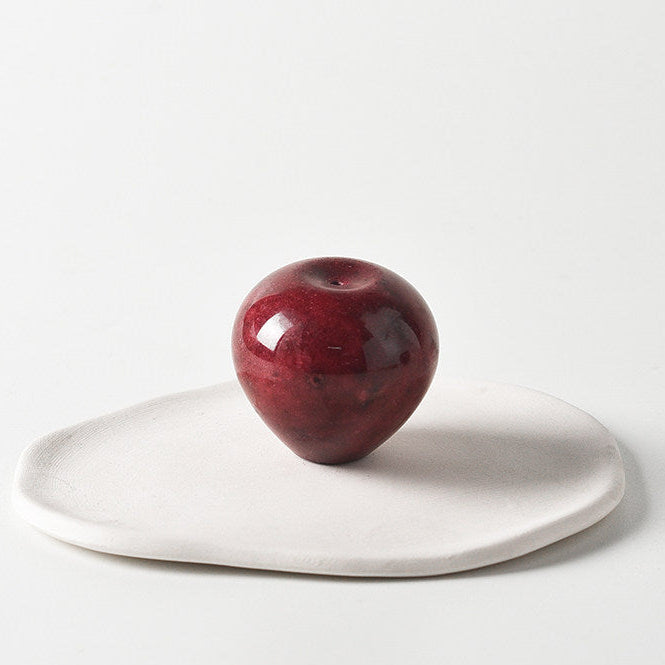Ruby Red Marble Apple Incense Holder | Natural Stone Burner & Tray