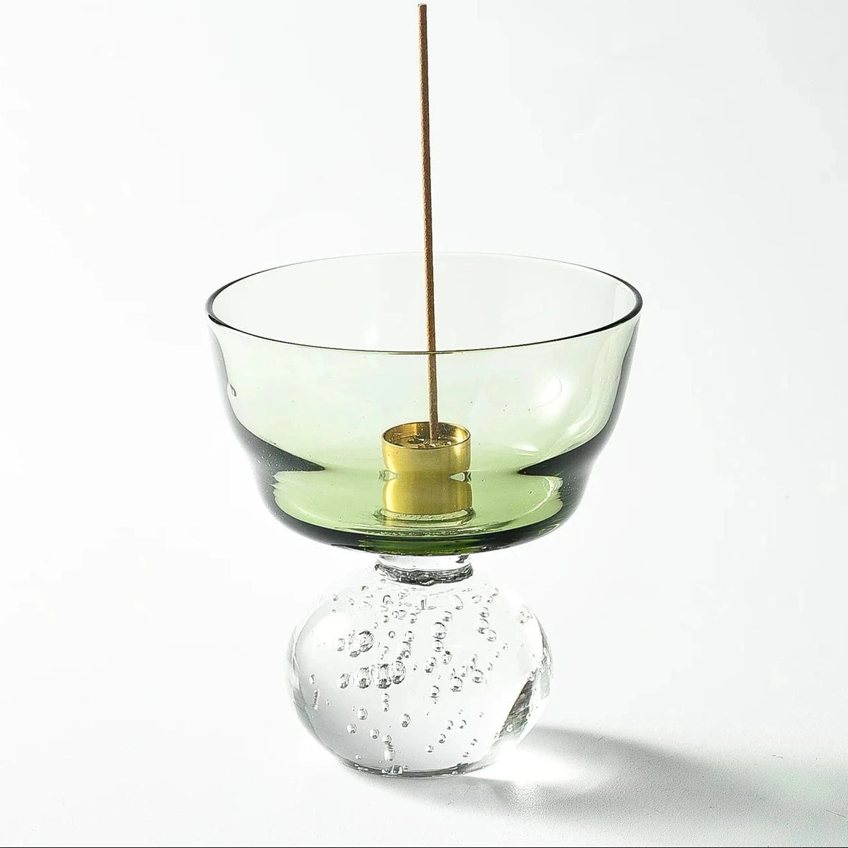 Aura Handblown Glass Incense Holder with Brass Insert | Aesthetic Ash Catcher for Home & Meditation