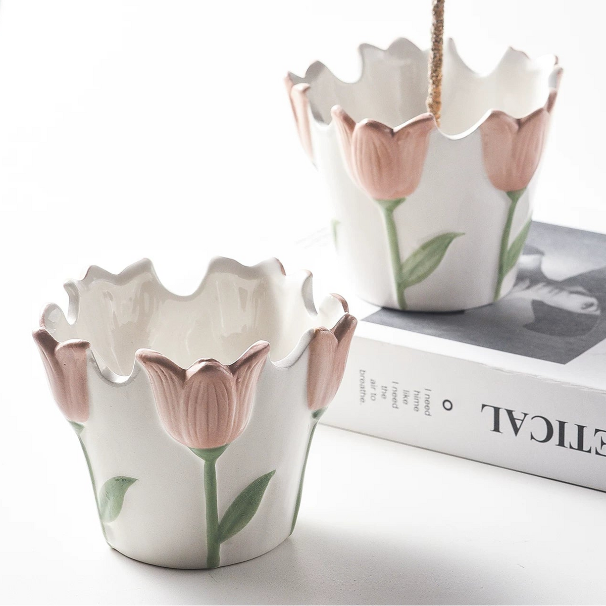 Tulip-Shaped Ceramic Incense Holder with 9-Hole Brass Insert