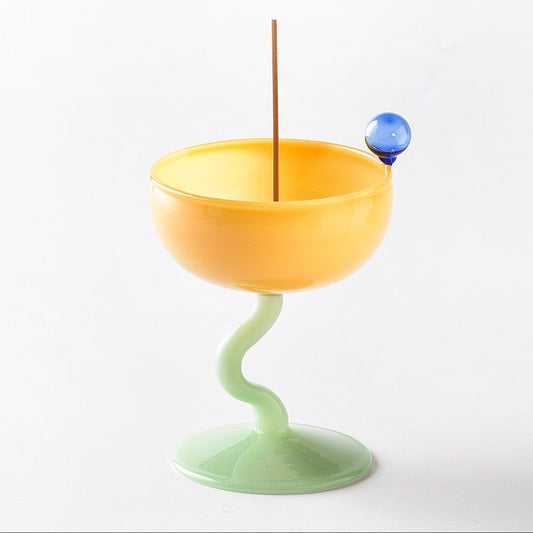 Playful Color-Block Glass Incense Holder | Whimsical Goblet Burner