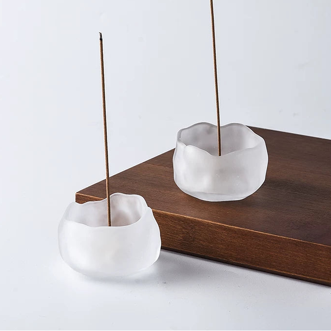 Handmade Wavy Glass Incense Holder with Metal Drop Insert